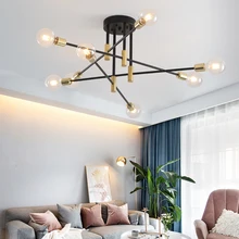 Lámpara de araña de techo LED Edison para dormitorio y sala de estar, accesorios de iluminación de interior, nórdica, moderna, E27, color negro