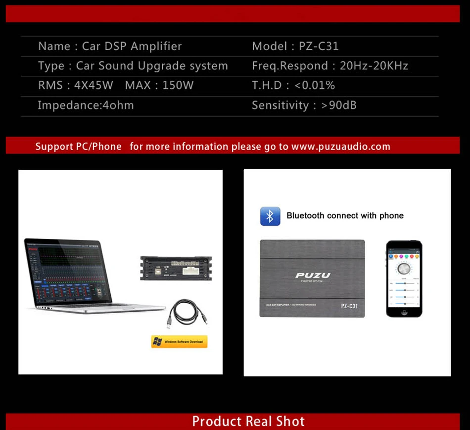 PUZU PZ-C31 4X150 Вт автомобильный аудио DSP цифровой усилитель обработки аудио 31 полосы DSP EQ высокая точность настройки