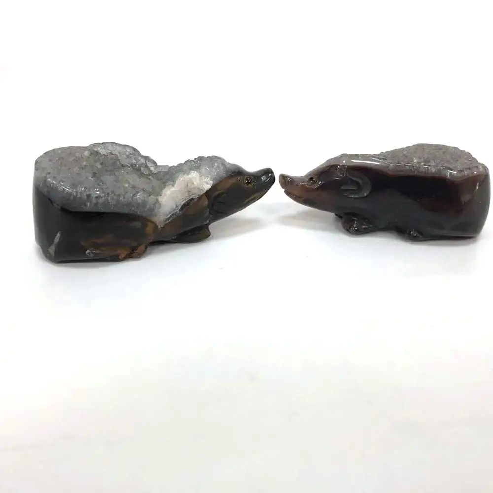 Натуральный агат Geode Ежик Drusy Druse фигурка животного Кристалл кварц драгоценный камень ручной резное Исцеление Камень домашний Декор подарок
