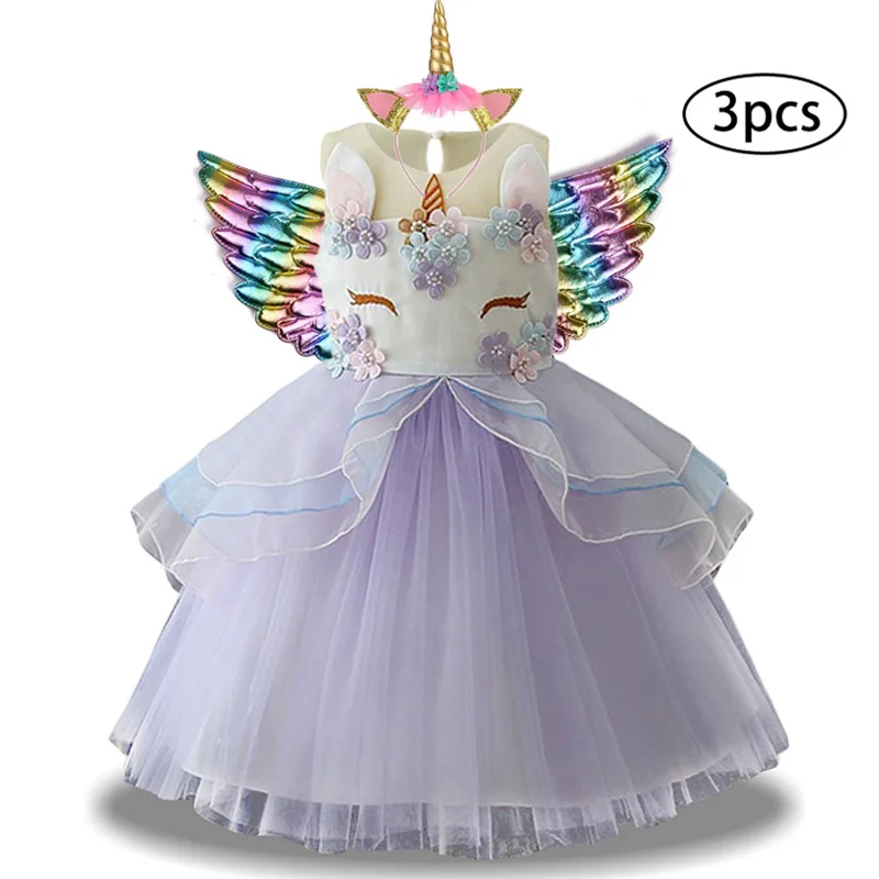 Rainbow Unicorn Dress For Girls Christmas Kids Costume Princess Dress 3Pcs Baby Girls Clothes Birthday Party Vestidos 2 6 10 Y