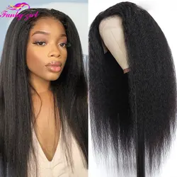 Kinky Straight Lace Front Human Hair Wigs 13x4 Lace Frontal Wigs For Women Brazilian Remy Cheap Wig Natural Black Closure Wigs
