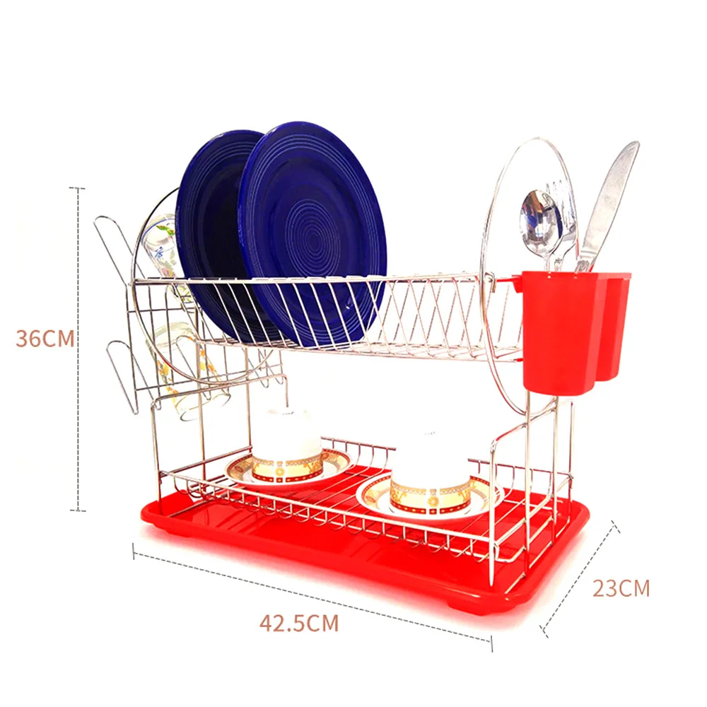 

2 Tiers Stainless Steel Dish Rack Knife Holder Kitchen Cutlery Stand Shelf Dish Storage Drainer Rack for Kitchen Storage