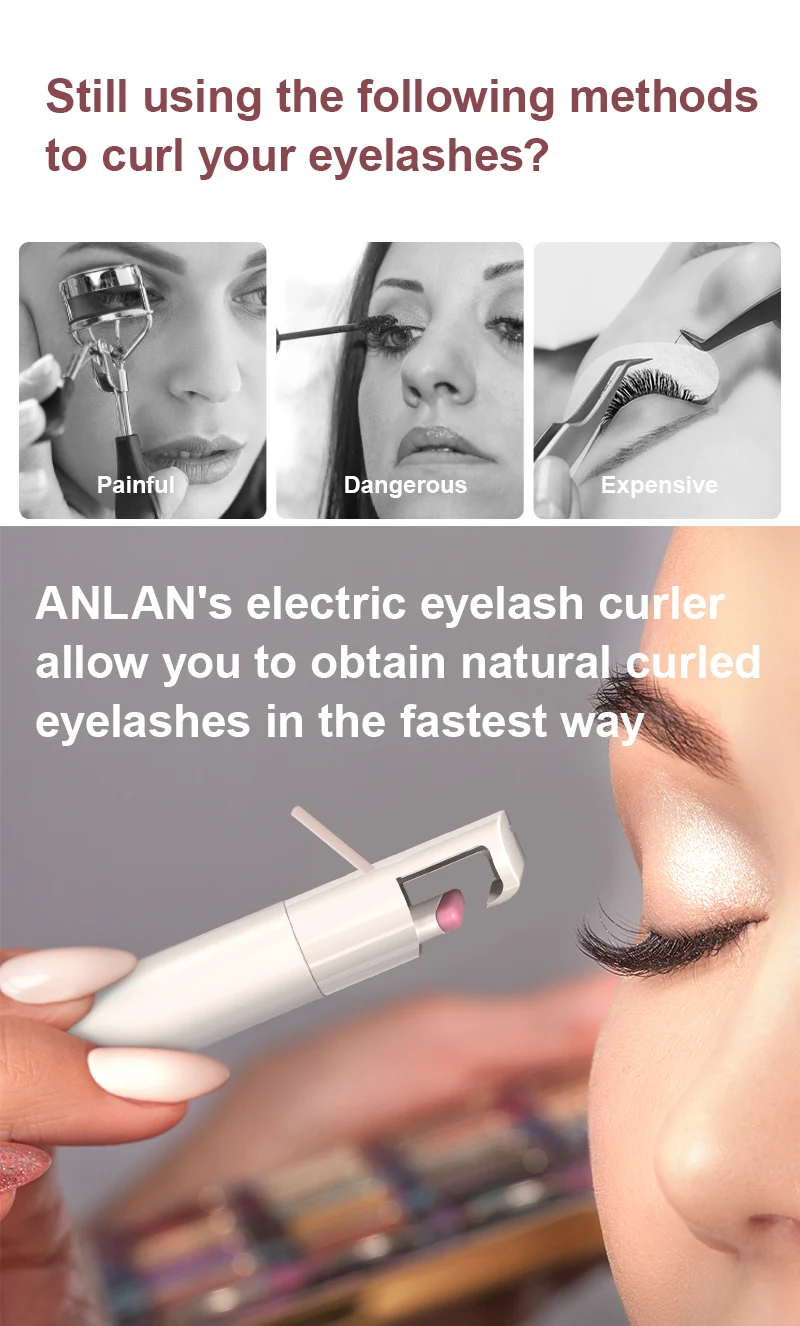 ANLAN Electric Heated Eyelash Curler Long-Lasting Curl Electric Eye Lash Perm Eyelashes Clip Eyelash Curler Device Makeup Tools