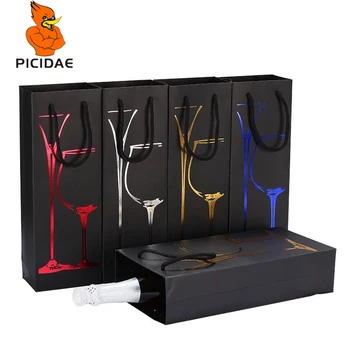 

wine Gift box paper handle totenew Year shop eco Packaging bag Black storage portable festival Boutique Hot stampingcardboard