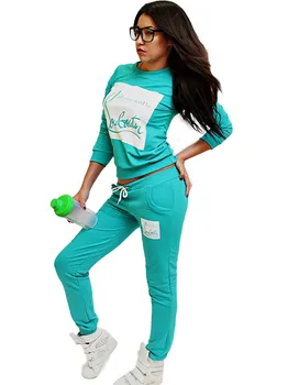 

5323 # Box Printed Letter Sports Set Crew Neck Loose-Fit Hoodie Two-Piece 2020 New