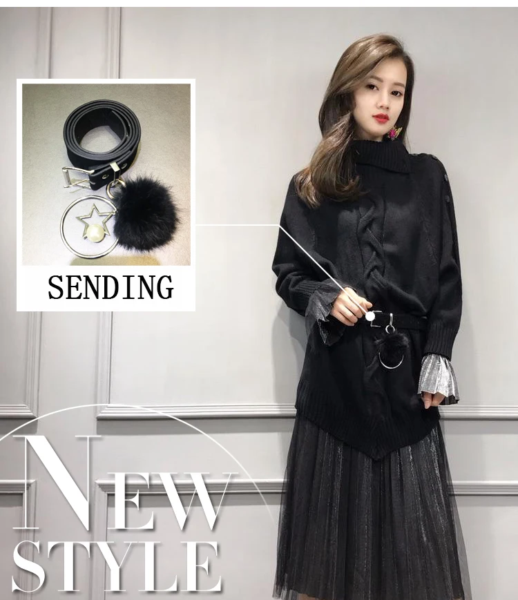 ^*Best Offers European New Brand Autumn Winter Sweater Dress Women Turtleneck Long Sleeve Tow-Piece Dresses Female Vestido LX1498