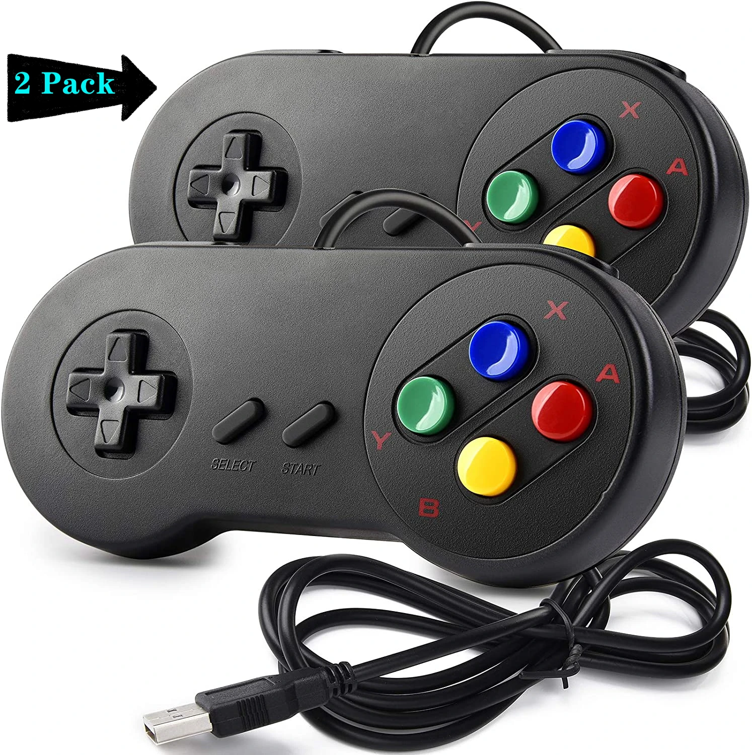 2 Pack SNES Retro USB PC Controller Super Classic Gamepad Joystick for Windows PC MAC Linux Raspberry Pi 3 Sega Genesis Higan - ANKUX Tech Co., Ltd