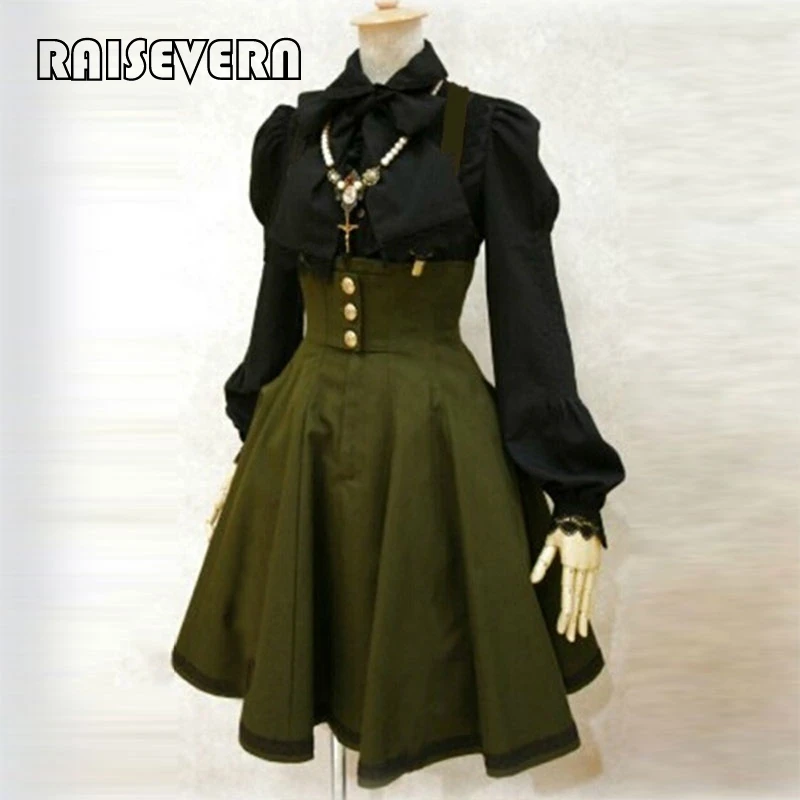 Женский сарафан на бретельках Goth однотонное готическое платье армейского