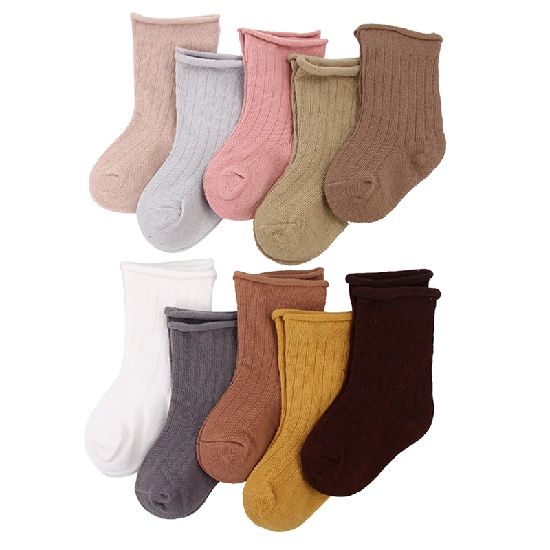 

Children's Mid Tube Socks Spring and Autumn Solid Color Loose Mouth Curling Edge Warm Baby Cotton Socks 5 pairs