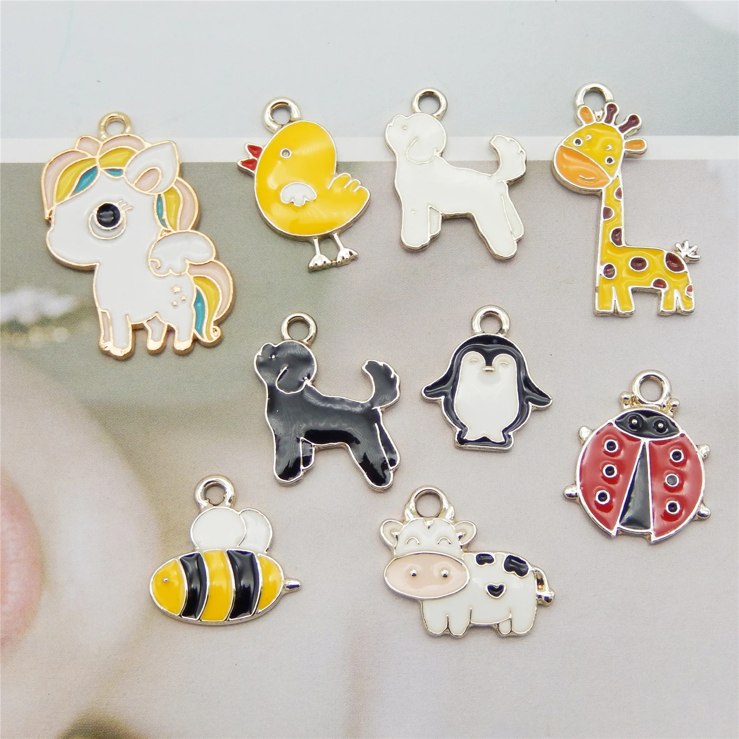 9pcs Mixed Enamel Animals Cute Necklace Pendan Earrings Accessories Bracelet Anklet Choker DIY Jewelry Cow Ladybug cat | Украшения и