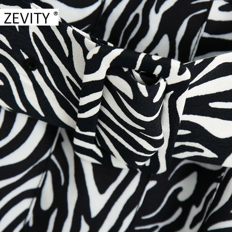 ZEVITY women vintage animal texture print casual slim shirt dress female long sleeve sashes a line vestido chic dresses DS4438