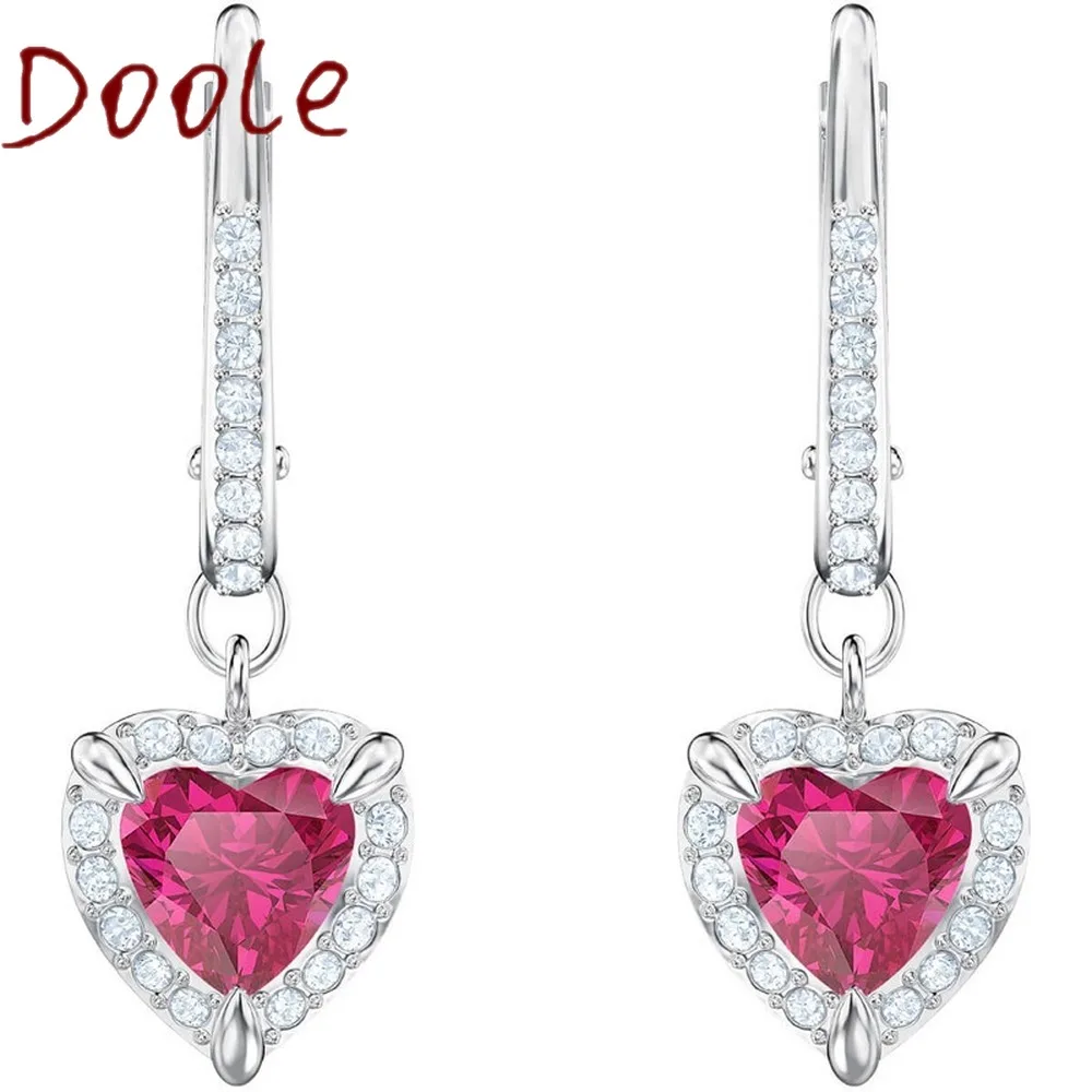

SWA Fashion Jewelry High Quality Sweet Temperament Sea Heart Peach Earrings Red Crystal Heart Dangle Earrings For Women