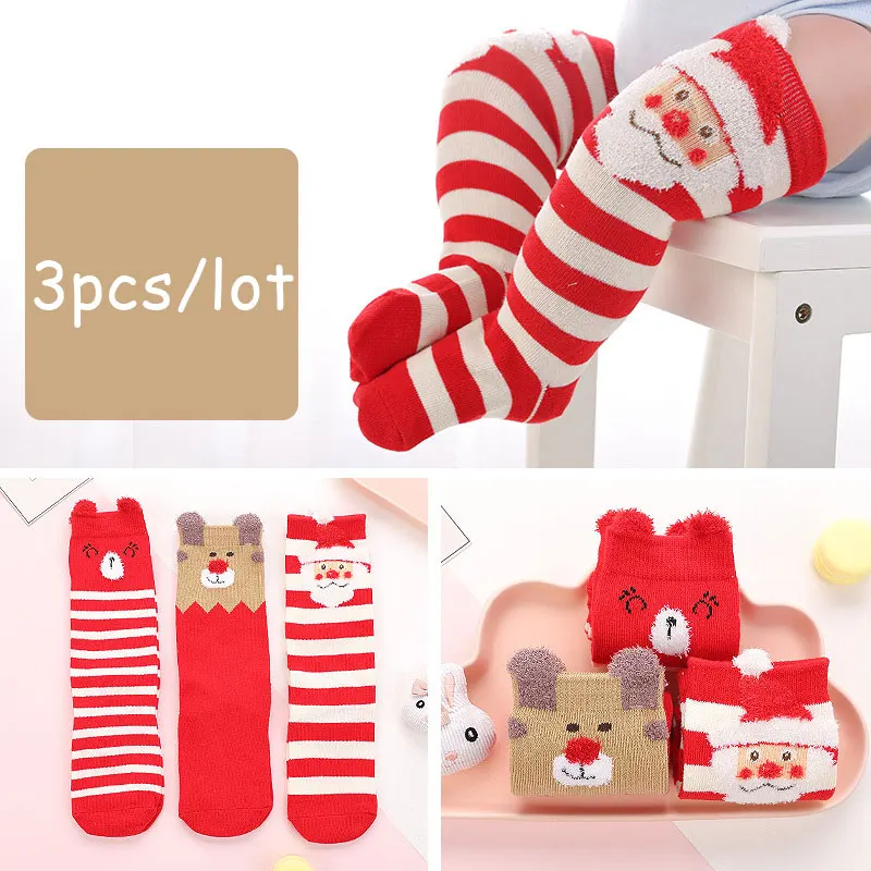 

3 Pairs Kids Winter Warm Long Knee Socks for Toddler Animal Cartoon Kawaii Sokken Cute Soft Children Funny Thick Socks 0-36M