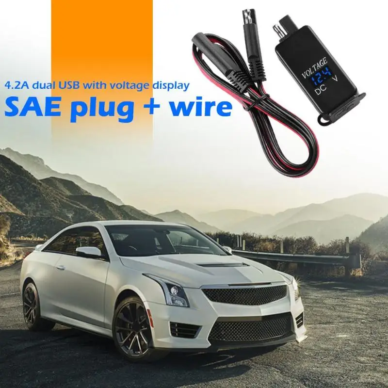 Водонепроницаемый Автомобильный мотоцикл SAE к двухпортовому USB зарядному адаптеру с вольтметром удобно для значительно повышения эффективности