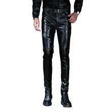 Новые весенние и осенние мужские кожаные брюки прямые мото& байкерские брюки мужские PU искусственная кожа повседневные обтягивающие штаны спортивные штаны