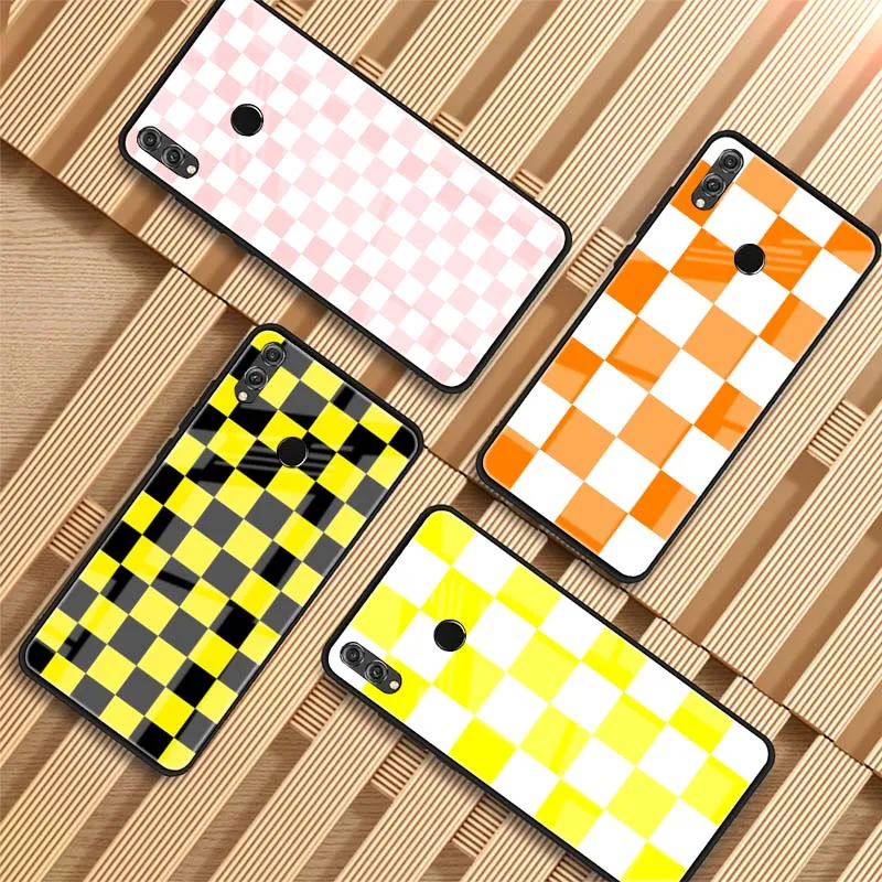 

Checkerboard Checkered Tempered Glass Phone Case For Huawei P20 P30 lite P20 P30 PRO MATE 20 lite 20 PRO Honor 10