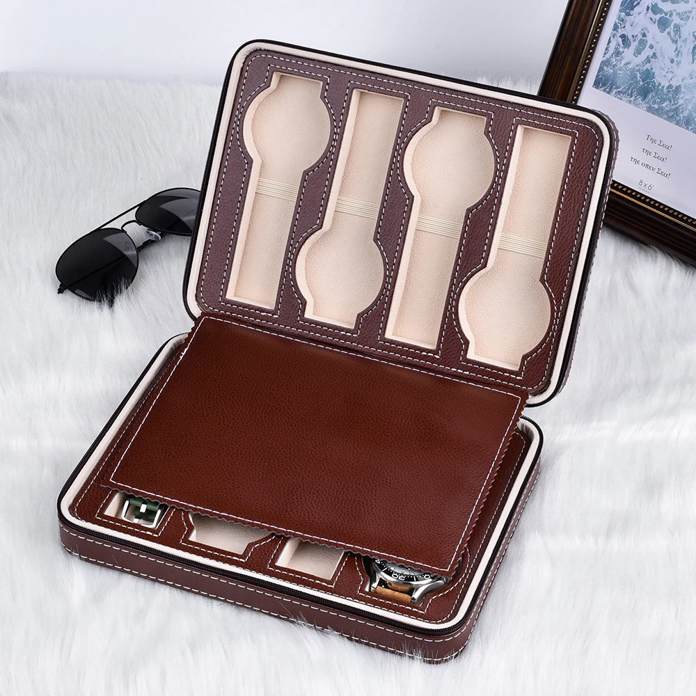 Luxury Top Quality Retro Brown Leather Watch Double-Layer Storage Box | Наручные часы