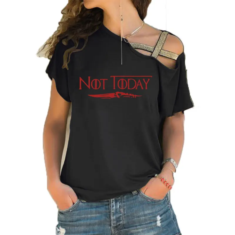 NOT TODAY Ария Старк Игра престолов футболка безликая женская футболка дом Старк хлопок Лето неровный скеш Крест повязки Топы - Цвет: 2