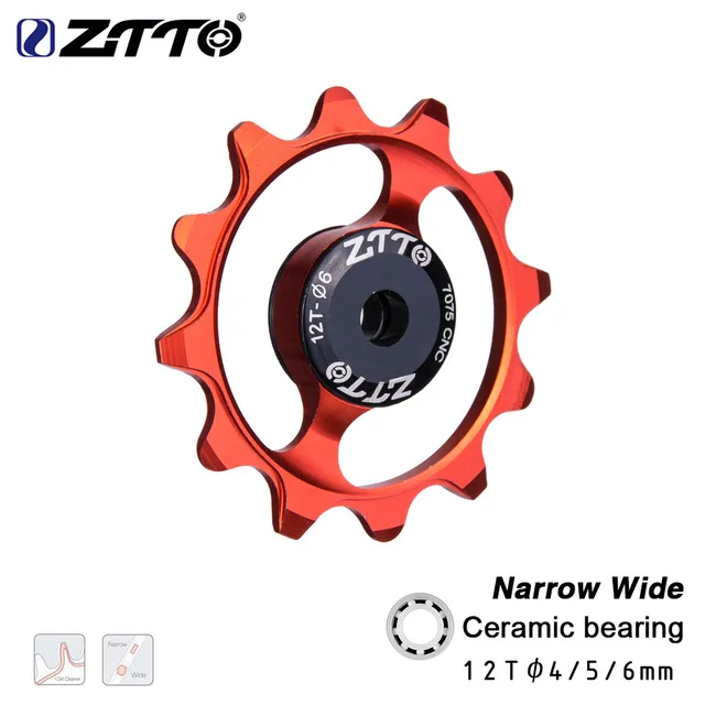 1pc Red ZTTO pulley narrow width ceramic bearing 12TDerailleur racing wheel aluminum rear gearbox for bicycle MTB 4mm 5mm 6mm road bike - Цвет: 1pc Red