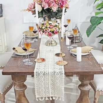 

Lace Table Runner Weaving Retro Style Dinner Placemat Flag Fabric Table Cloth Bed Runner Wedding