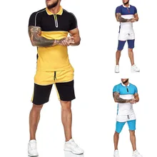 

New Men Two Pieces T Shirt Shorts Short Sleeve stripe Stitching Male suit Casual Tracksuit Set Sweatsuit Patchwork Mens Sets
