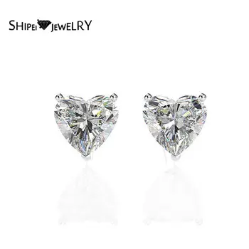 

Shipei Fashion 925 Sterling Silver White Heart Greated Moissanite Diamonds Gemstone Wedding Fine Jewelry Engagement Earrings