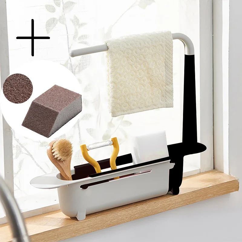 Telescopic Sink Drain Racks Organizer Soap Basket With Descaling Cleaning Wipe Kitchen Accessories | Дом и сад