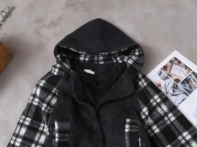 CHICEVER Plaid Hit Color Autumn Winter Coat Women Hooded Long Sleeve Oversize Casual Warm Coats Female 2020 Fashion New Clothes