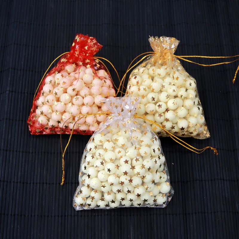 

Cute 50Pcs/lot 9X12cm Organza Bag Star Wedding Party Candy Christmas Gift Bags Jewelry Packing Gold/Red/White Yarn Bag