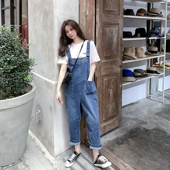 

Bib Loose Sen Female Department Cute 2020 Summer Fashion Wide Leg Jeans Chao