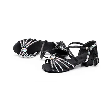 

Fringe Latin Dance Shoes Girl High-heeled New With Diamond Children Soft Bottom Latin Dance Shoes For Sale