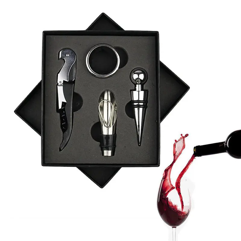 

4 pcs/set Red Wine Opener Stainless Steel Pourer Wine Ring Bottle Plug Hippocampus Knife Wine Bottle Opener black
