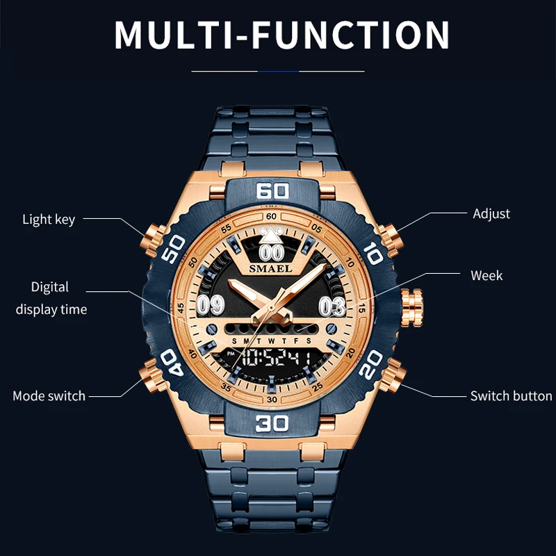 SMAEL Watch Male 2021 Sports Digital Watches Men Waterproof Steel Military Quartz Watch For Men Wristwatch Relogio Masculino