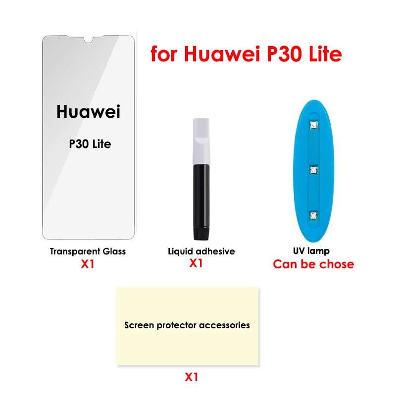 Akcoo mate 20 стекло Полный Клей для huawei mate 20 pro защита экрана УФ клей для mate 30 Pro закаленное стекло P30 Pro пленка для экрана - Color: for P30 Lite