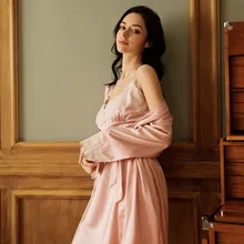 Женский сексуальный кружевной домашний халат, шелковая ночная сорочка и халат, набор для отдыха, ночная рубашка, неглиже, китайский халат для свадьбы, невесты, подружки невесты