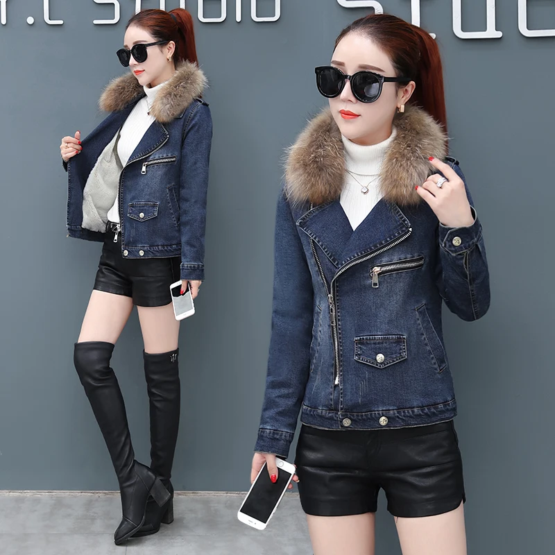 denim blue KMETRAM зимняя женская куртка с воротником из искусственного меха, джинсовая куртка, женская одежда, уличная одежда, утепленная парка, манто для женщин MY4898 - Цвет: denim blue