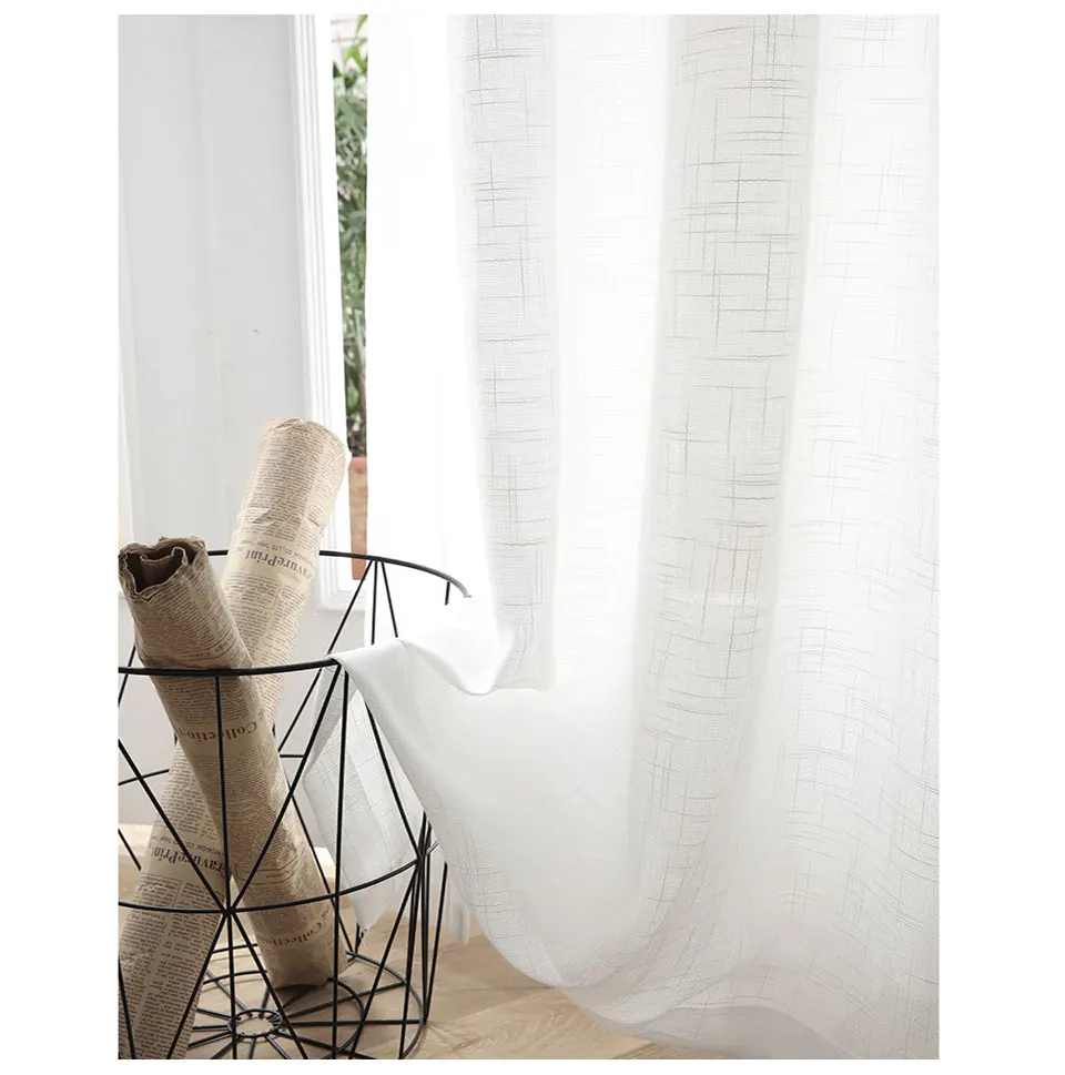 Modern Linen Tulle Window Curtains For Bedroom Soft White Voile Sheer Curtain For Living Room Finished Drapes Kitchen Home Decor