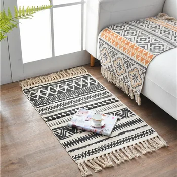 

Cotton Linen Tassel Home Carpets For Living Room Bedroom Kids Bohemian Room Carpet Decorate Floor Mat Door Geometric Rugs Area