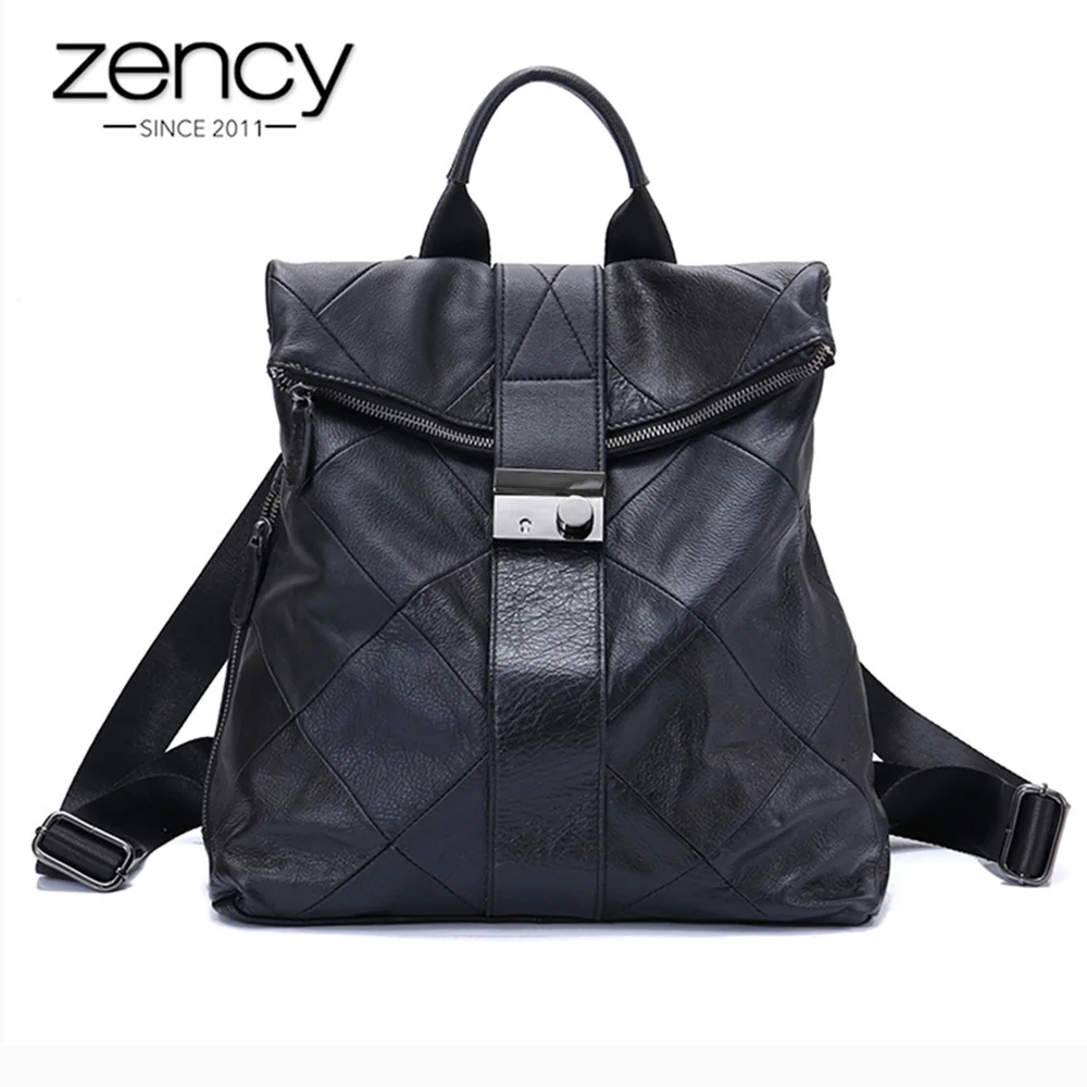 Женский рюкзак Zency из воловьей кожи с защитой от краж, сумка для путешествий на открытом воздухе, большая сумка для девушек, школьный рюкзак, повседневный ранец черного цвета