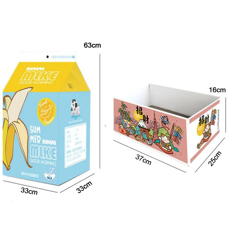 Juice box cat house with folding scratch board corrugated paper nest for small dog puppy cat Sleeping house