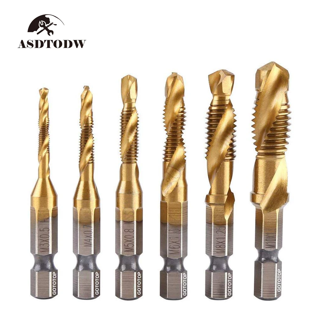 Gold 1/4 ''шестигранный HSS высокоскоростной стальной Резьбовой спиральный винт M3 M4 M5 M6 M8 M10 метрический композитный кран сверло - Цвет: Gold