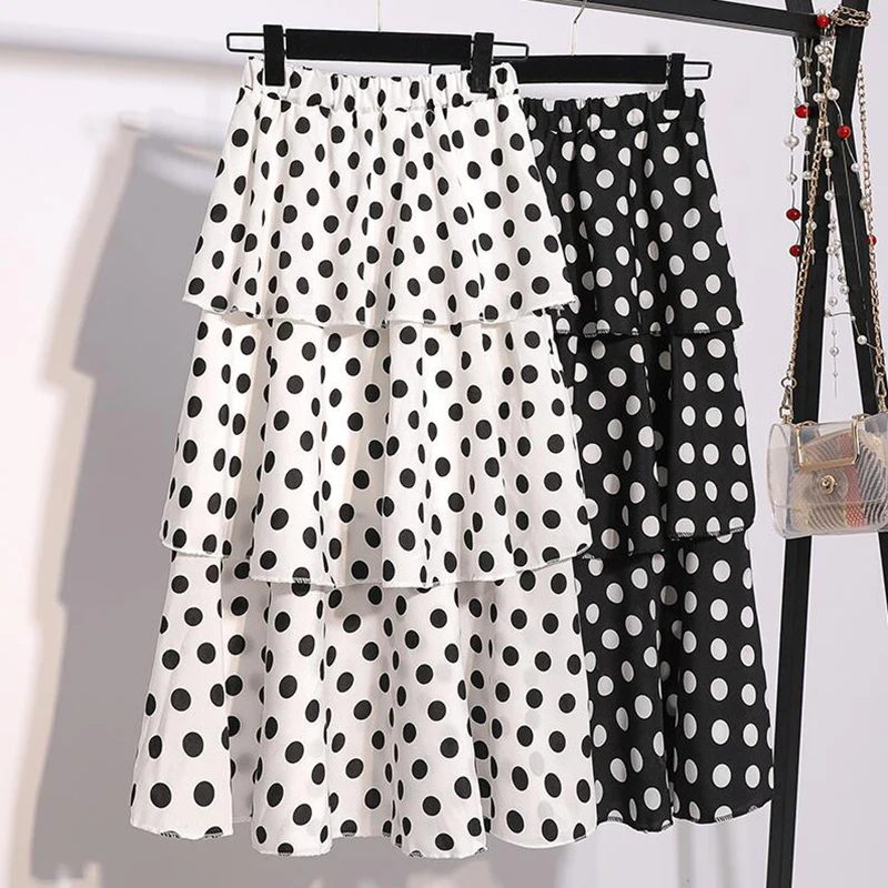 2020-3-Layered-Women-Skirt-Black-White-Korean-Style-Polka-Dot-Print ...