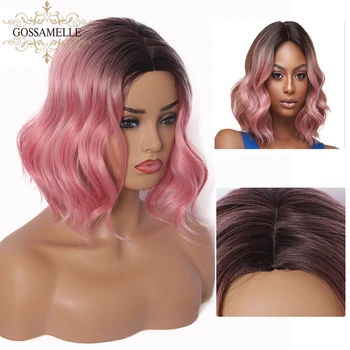 

Gossamelle Ombre Pink Wigs Short Wavy Synthetic Wigs For Women Heat Resistant Bob Cosplay Wigs Perruque Courte