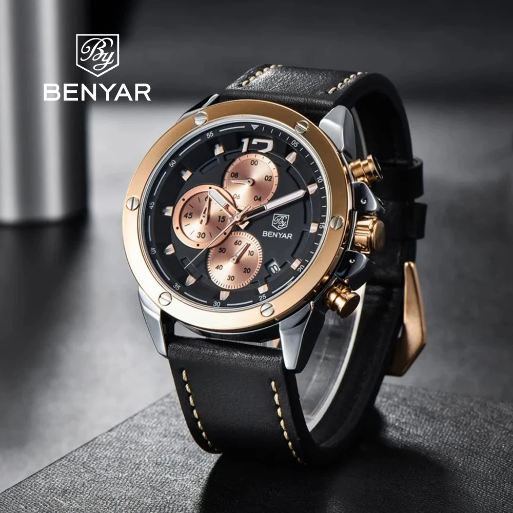 Benyar Design 2021 Top Brand Men's Quartz Watch Men Stainless Steel Waterproof Clock Men's Casual Sports Watch Relógio Masculino benyar 2021 new top luxury brand fashion automatic men s watch sports waterproof clock men s quartz watch relogio masculino