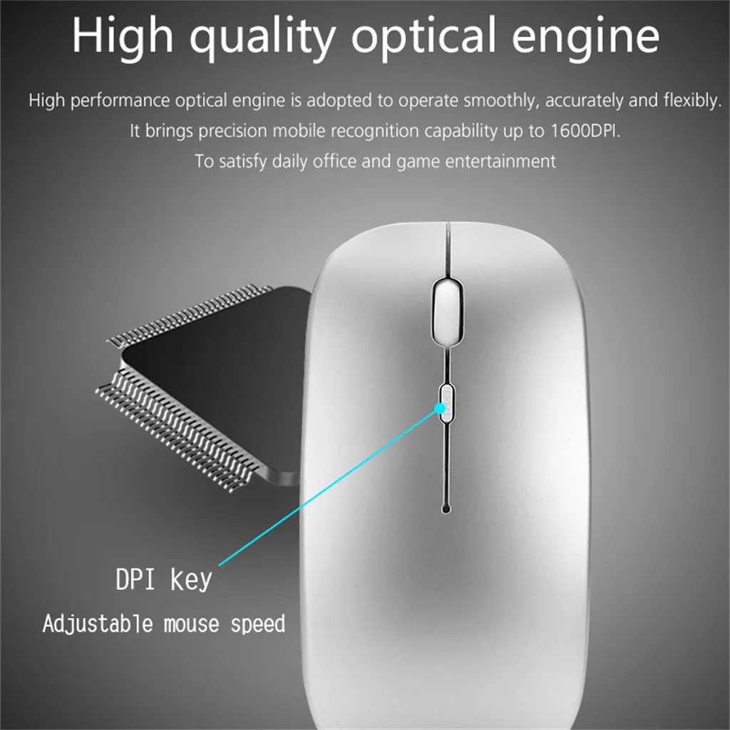 Беспроводная мышь для Macbook Air Pro, для Win 10/Mac ноутбук USB мышь перезаряжаемая Бесшумная оптическая игровая мышь 19DEC5