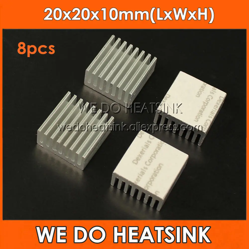 20x20x10mm 알루미늄 IC LED 냉각 쿨러 히트싱크 방열판 8 개, 열전도율 접착 테이프 포함