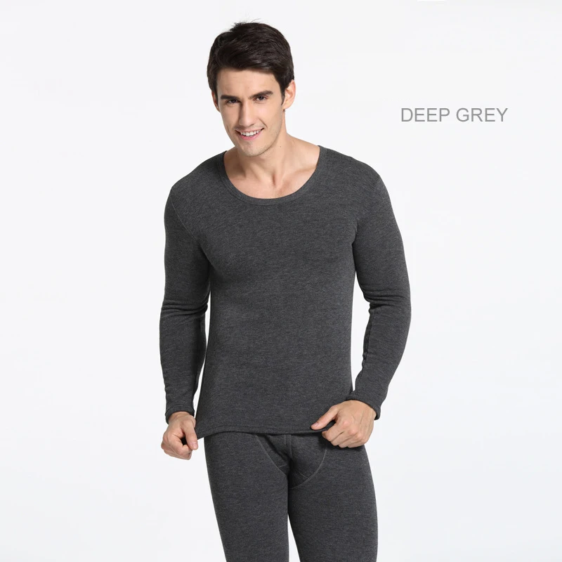 O-Dark Gray Лидер продаж, высокое качество, мужское зимнее термобелье, утолщенные флисовые Подлинные Майки, хлопок, круглый воротник, подштанники, костюмы - Цвет: O-Dark Gray