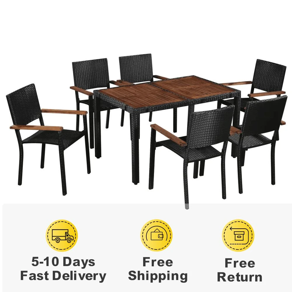 7pcs Outdoor Dining Set Black Modern Garden Furniture Sets Poly Rattan Lounge Set For Garden Patio Balcony Vintage Style Garden Furniture Sets Aliexpress