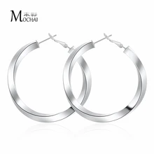 Блестящие толстые польские серьги-кольца для женщин круглый серебряного цвета кольцо серьги aretes Mujer 50 мм ZK40