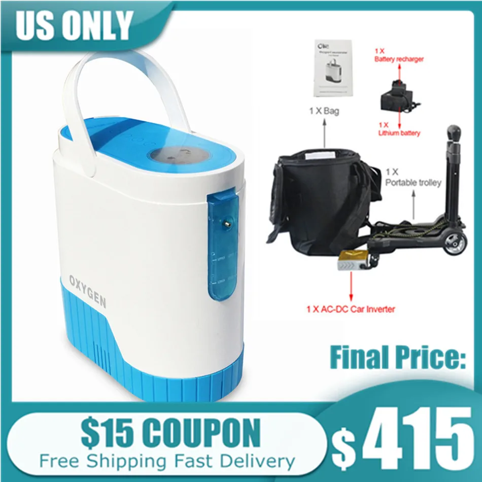

Oxygen Concentrator 1-5L/min Adjustable Portable Oxygen Generator Machine for Home and Travel Use With 10000mAh Lithium Battery